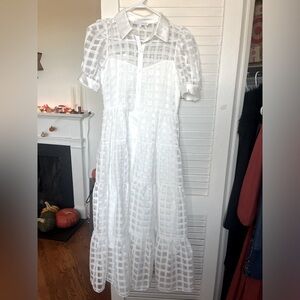 English Factory White Grid Midi Dress